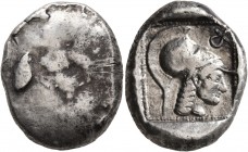 CYPRUS. Lapethos. Sidqmelek (?), circa 450-425 BC. Stater (Silver, 23 mm, 11.35 g). Head of Athena to left, wearing crested Corinthian helmet. Rev. He...
