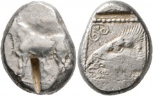 CYPRUS. Paphos. Pnytos I, circa 490 BC. Stater (Silver, 23 mm, 11.20 g, 1 h). [&#67618;] ('pu' in Cypriot syllabic script) Bull standing left. Rev. He...
