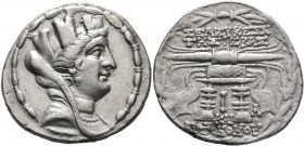 SYRIA, Seleukis and Pieria. Seleukeia Pieria. 105/4-83/2 BC. Tetradrachm (Silver, 30 mm, 14.84 g, 12 h), CY 10 = 100/99. Turreted, veiled and draped b...
