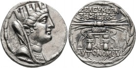 SYRIA, Seleukis and Pieria. Seleukeia Pieria. 105/4-83/2 BC. Tetradrachm (Silver, 29 mm, 14.92 g, 1 h), CY 13 = 97/6. Turreted, veiled and draped bust...