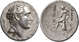 SELEUKID KINGS OF SYRIA. Seleukos IV Philopator, 187-175 BC. Tetradrachm (Silver, 29 mm, 17.00 g, 1 h), Antiochia on the Orontes. Diademed head of Sel...