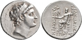 SELEUKID KINGS OF SYRIA. Antiochos V Eupator, 164-162 BC. Tetradrachm (Silver, 30 mm, 16.72 g, 1 h), Antiochia on the Orontes. Diademed head of Antioc...