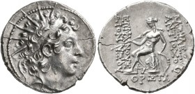 SELEUKID KINGS OF SYRIA. Antiochos VI Dionysos, 144-142 BC. Drachm (Silver, 20 mm, 4.23 g, 1 h), Antiochia on the Orontes, SE 170 = 143/2. Radiate and...