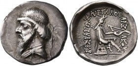 KINGS OF PARTHIA. Mithradates I, 165-132 BC. Drachm (Silver, 19 mm, 4.49 g, 12 h), Hekatompylos. Diademed and draped bust of Mithradates I to left. Re...