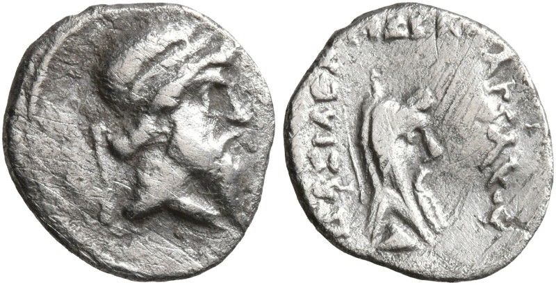 KINGS OF PARTHIA. Mithradates I, 165-132 BC. Obol (Silver, 10 mm, 0.61 g, 1 h), ...