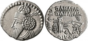 KINGS OF PARTHIA. Osroes I, circa 109-129. Drachm (Silver, 20 mm, 3.54 g, 12 h), Ekbatana. Diademed and draped bust of Osroes I to left, wearing long ...
