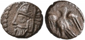 KINGS OF PARTHIA. Vologases VI, circa 208-228. Chalkous (Bronze, 9 mm, 0.48 g, 12 h), Ekbatana. Diademed and draped bust of Vologases VI to left, wear...
