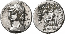 KINGS OF ELYMAIS. Kamnaskires IV, circa 63/2-54/3 BC. Drachm (Silver, 18 mm, 3.92 g, 12 h), travelling court mint. Diademed and draped bust of Kamnask...
