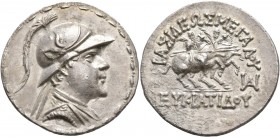 BAKTRIA, Greco-Baktrian Kingdom. Eukratides I, circa 170-145 BC. Tetradrachm (Silver, 32 mm, 16.81 g, 12 h), Baktra or an uncertain mint in the Paropa...