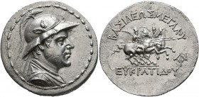 BAKTRIA, Greco-Baktrian Kingdom. Eukratides I, circa 170-145 BC. Tetradrachm (Silver, 36 mm, 16.50 g, 12 h), Baktra or an uncertain mint in the Paropa...