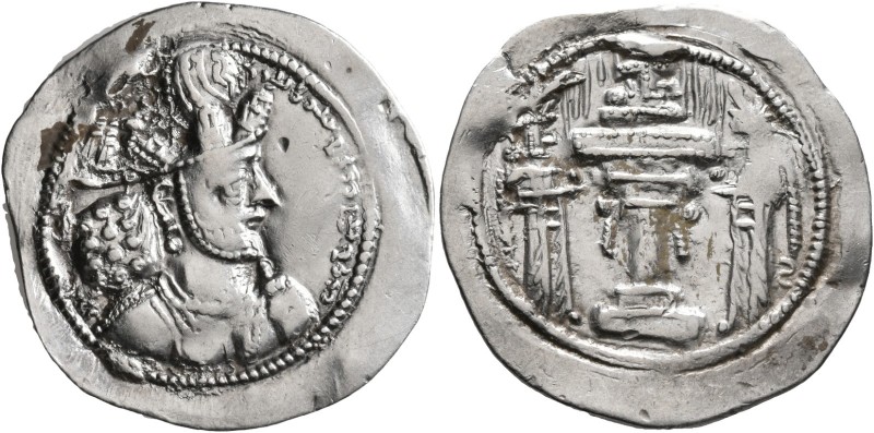 SASANIAN KINGS. Shahpur II, 309-379. Drachm (Silver, 27 mm, 4.14 g, 4 h), Mint X...