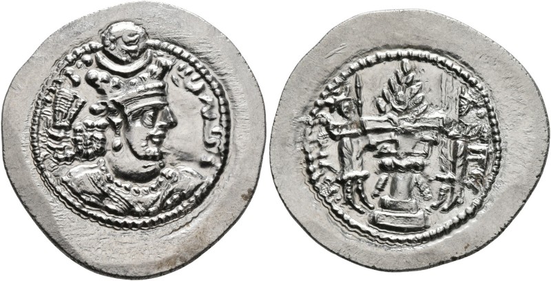 SASANIAN KINGS. Bahram V, 420-438. Drachm (Silver, 30 mm, 4.20 g, 4 h), AS (Asur...