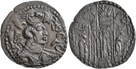 HUNNIC TRIBES, Nezak Huns. Drachm (Bronze, 26 mm, 3.44 g, 4 h), a-group, Kapishi, circa 550-600. nycky MLK - a ('Nezak King' in Pahlawi) Bust with elo...