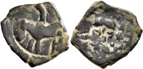 HUNNIC TRIBES, Uncertain. AE (Bronze, 13 mm, 0.62 g), Gandhara, circa 4th-8th century. Winged (?) horse to left (pegasus?). Rev. Uncertain object (vas...