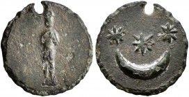 MOESIA INFERIOR. Nicopolis ad Istrum (?). Pseudo-autonomous issue. Tessera (Bronze, 12 mm, 0.64 g, 12 h), circa 1st-3rd centuries. Male figure standin...