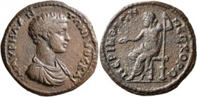 THRACE. Perinthus. Caracalla, Caesar, 196-198. Triassarion (Bronze, 26 mm, 9.17 g, 7 h). •M•AYPΗ•Λ•ANTΩNINΟC•KAI Bare-headed, draped and cuirassed bus...