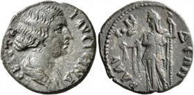 LYDIA. Blaundus. Faustina Junior, Augusta, 147-175. Hemiassarion (Bronze, 19 mm, 3.76 g, 6 h), circa 152-176. ΦΑYϹΤЄΙΝΑ ϹЄΒΑϹΤΗ Draped bust of Faustin...