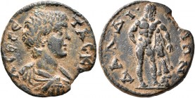 LYDIA. Daldis. Geta, as Caesar, 198-209. Assarion (Bronze, 22 mm, 4.92 g, 6 h). Λ CЄ ΓЄTAC•KA• Bare-headed, draped and cuirassed bust of Geta to right...