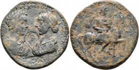 CARIA. Stratonicaea. Caracalla, with Plautilla, 198-217. Hexassarion (Bronze, 35 mm, 25.64 g, 12 h), Kl. Nikephoros Dionysios, prytanis for the second...