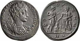 PHRYGIA. Bruzus. Caracalla, 198-217. Tetrassarion (Orichalcum, 30 mm, 15.00 g, 6 h). AYT K M AYPH ANΩNЄINOC Laureate and cuirassed bust of Caracalla t...