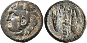 PHRYGIA. Ceretapa. Pseudo-autonomous issue. 1/3 Assarion (Bronze, 15 mm, 2.19 g, 7 h), time of the Antonines, 138-192. Head of Herakles to left, weari...