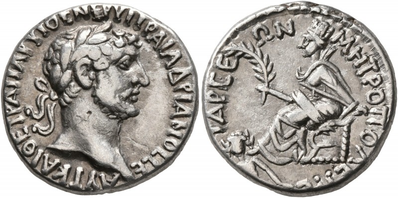 CILICIA. Tarsus. Hadrian, 117-138. Tridrachm (Silver, 23 mm, 9.69 g, 12 h). ΑΥΤ ...
