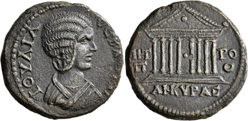 GALATIA. Ancyra. Julia Domna, Augusta, 193-217. Tetrassarion (Orichalcum, 28 mm,...