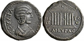 GALATIA. Ancyra. Julia Domna, Augusta, 193-217. Tetrassarion (Orichalcum, 28 mm, 14.51 g, 1 h). IOYΛIA CЄBACTH Draped bust of Julia Domna to right. Re...