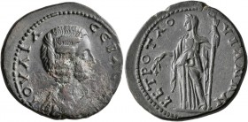 GALATIA. Tavium. Julia Domna, Augusta, 193-217. Triassarion (Orichalcum, 27 mm, 11.12 g, 1 h). IOYΛIA CЄBACTH Draped bust of Julia Domna to right. Rev...