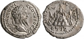 CAPPADOCIA. Caesaraea-Eusebia. Septimius Severus, 193-211. Drachm (Silver, 19 mm, 2.80 g, 12 h), RY 17 = 208/9. AY KAI•Λ•CЄΠTI CЄOYHPOC AY Laureate he...