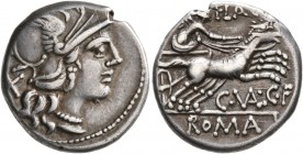 C. Valerius C.f. Flaccus, 140 BC. Denarius (Silver, 18 mm, 3.85 g, 12 h), Rome. Head of Roma to right, wearing winged helmet; behind, X. Rev. FLAC / C...