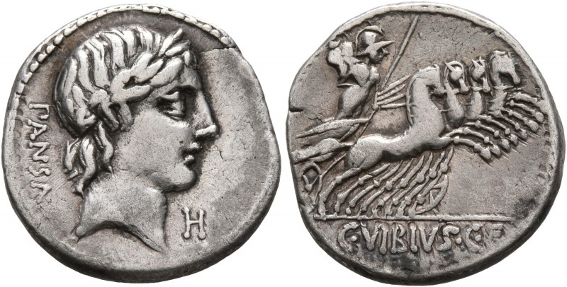 C. Vibius C.f. Pansa, 90 BC. Denarius (Silver, 18 mm, 3.85 g, 1 h), Rome. PANSA ...