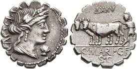 C. Marius C.f. Capito, 81 BC. Denarius (Silver, 18 mm, 3.89 g, 5 h), Rome. CAPIT [control number] Draped bust of Ceres to right; below chin, control m...