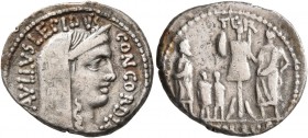 L. Aemilius Lepidus Paullus, 62 BC. Denarius (Silver, 20 mm, 3.82 g, 5 h), Rome. PAVLLVS LEPIDVS CONCORDIA Veiled and diademed head of Concordia to ri...