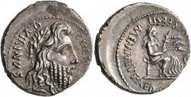 C. Memmius C.f, 56 BC. Denarius (Silver, 19 mm, 4.00 g, 3 h), Rome. C•MEM[MI C•F] - QVIRINVS Laureate and bearded head of Quirinus to right. Rev. MEMM...