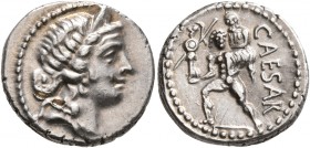 Julius Caesar, 49-44 BC. Denarius (Silver, 17 mm, 3.83 g, 6 h), military mint moving with Caesar in Africa, 48-47. Diademed head of Venus to right. Re...
