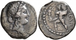 Julius Caesar, 49-44 BC. Denarius (Silver, 17 mm, 3.21 g, 7 h), military mint moving with Caesar in Africa, 48-47. Diademed head of Venus to right. Re...