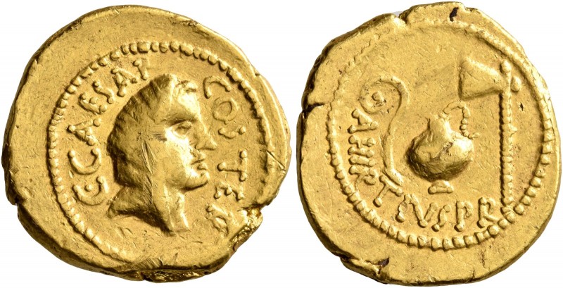 Julius Caesar, 49-44 BC. Aureus (Gold, 21 mm, 8.18 g, 9 h), with A. Hirtius, pra...