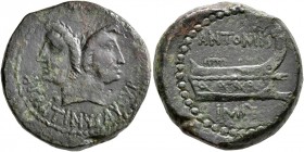 Mark Antony, 44-30 BC. As (Bronze, 24 mm, 15.17 g, 12 h), Semuncial standard, L. Atratinus, augur. Uncertain mint in Asia, 40-39 BC. ATRATINVS AVGVR L...