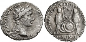Augustus, 27 BC-AD 14. Denarius (Silver, 19 mm, 3.09 g, 11 h), Lugdunum, 2 BC-AD 4. [CAESAR AVGV]STVS DIVI F PATER PATRIAE Laureate head of Augustus t...