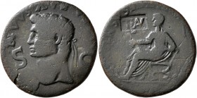 Divus Augustus, died AD 14. Dupondius (Orichalcum, 27 mm, 9.92 g, 7 h), a contemporary imitation of an issue struck under Gaius (Caligula), irregular ...