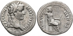 Tiberius, 14-37. Denarius (Silver, 19 mm, 3.52 g, 5 h), Lugdunum. TI CAESAR DIVI AVG F AVGVSTVS Laureate head of Tiberius to right. Rev. PONTIF MAXIM ...