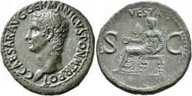 Gaius (Caligula), 37-41. As (Copper, 29 mm, 11.21 g, 7 h), Rome, 37-38. C CAESAR•AVG•GERMANICVS•PON•M•TR POT• Bare head of Gaius to left. Rev. VESTA /...
