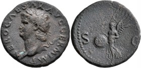 Nero, 54-68. As (Copper, 26 mm, 11.06 g, 7 h), Rome, 65. NERO CAESAR AVG GERM IMP Laureate head of Nero to left. Rev. S - C Victory flying to left, ho...
