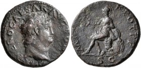 Nero, 54-68. Semis (Orichalcum, 20 mm, 5.29 g, 7 h), Lugdunum. IMP NERO CAESAR AVG PONT Bare head of Nero to right, small globe at point of bust. Rev....
