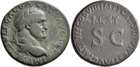 Galba, 68-69. Sestertius (Orichalcum, 33 mm, 25.56 g, 7 h), restitution issue. Rome, struck under Titus, 80-81. IMP SER SVLP GALBA CAES AVG TR P Laure...