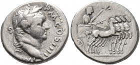 Vespasian, 69-79. Denarius (Silver, 16 mm, 3.20 g, 6 h), Antiochia, 72-73. [IMP CAES VESP AVG] P M COS IIII Laureate head of Vespasian to right. Rev. ...