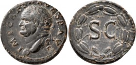 Vespasian, 69-79. Semis (Orichalcum, 22 mm, 5.39 g, 7 h), Rome, for use in Syria, 74. IMP CAESAR VESP AVG Laureate head of Vespasian to left. Rev. S C...