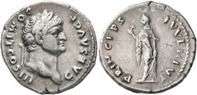 Domitian, as Caesar, 69-81. Denarius (Silver, 20 mm, 3.33 g, 6 h), Rome, 75. CAES AVG F DOMIT COS III Laureate head of Domitian to right. Rev. PRINCEP...