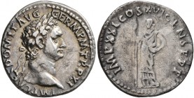 Domitian, 81-96. Denarius (Silver, 18 mm, 3.21 g, 6 h), Rome, January-September 92. IMP CAES DOMIT AVG GERM P M TR P XI Laureate head of Domitian to r...